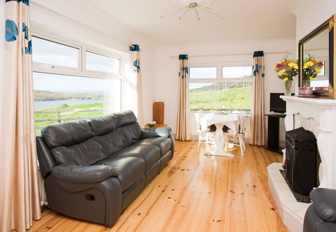 Living Room of Sky Road Holiday Home located on the scenic Sky Road is a large coastal proeprty sleeping 10, close to the vibrant town of Clifden