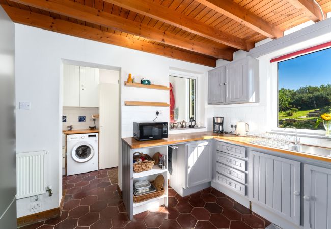 Kitchen and garden views in Clifden Countryside Holiday Home