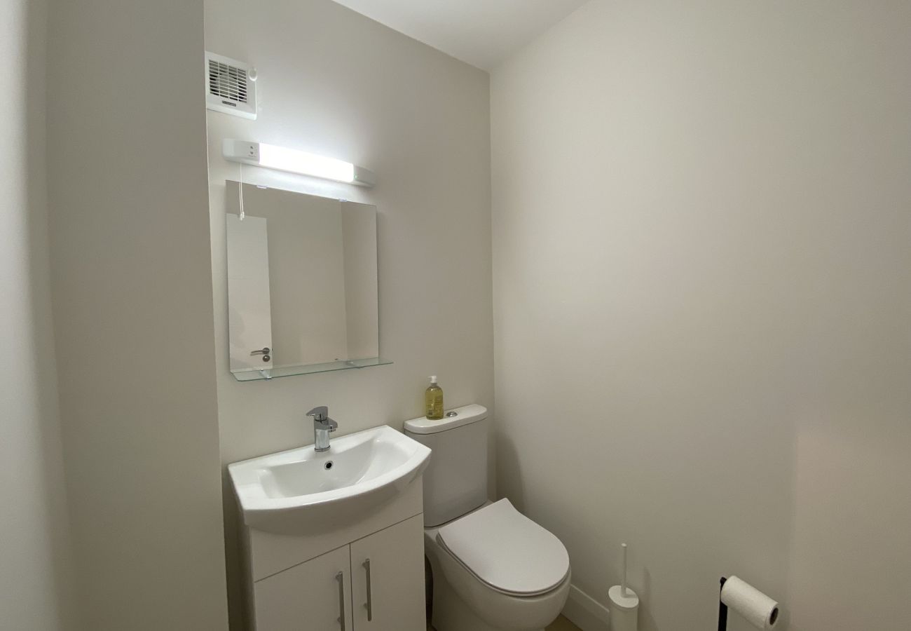 Clifden Town Holiday Apartment.  Bathroom Modern, sink WC tiled contemporary design.