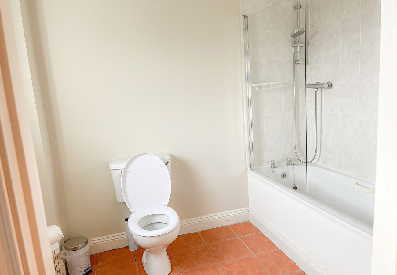 Seacliff Holiday Home No 43. Bathroom with WC , bath and shower. 